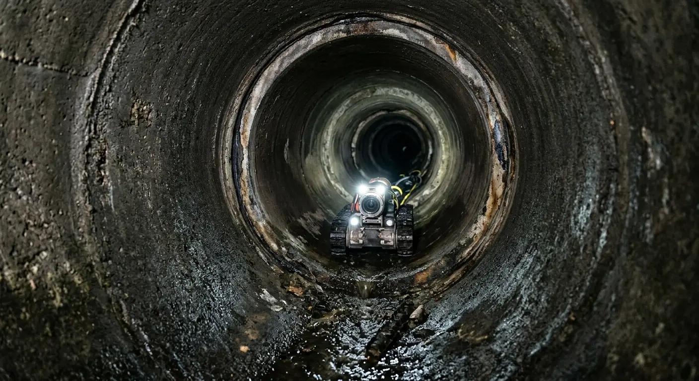 Robotic sewer camera inspecting pipe interior for Sewer Line Cleaning in Lodi
